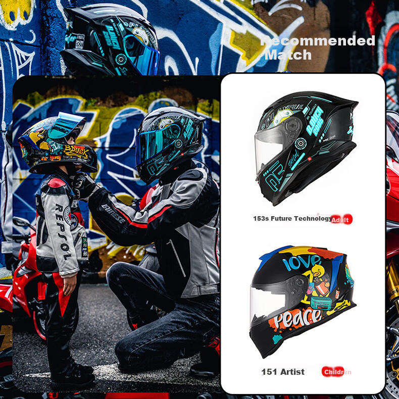Tanked Racing Motorcycle Helmet, Full-Face T153S Black Future Technology [Duck Co-Branded Edition], XL 13