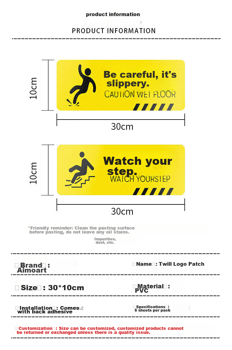 Aimohui Caution Wet Floor Safety Warning Sign Fire Escape Indicator Self-Adhesive Floor Sticker 30*10cm 5 Pieces 2