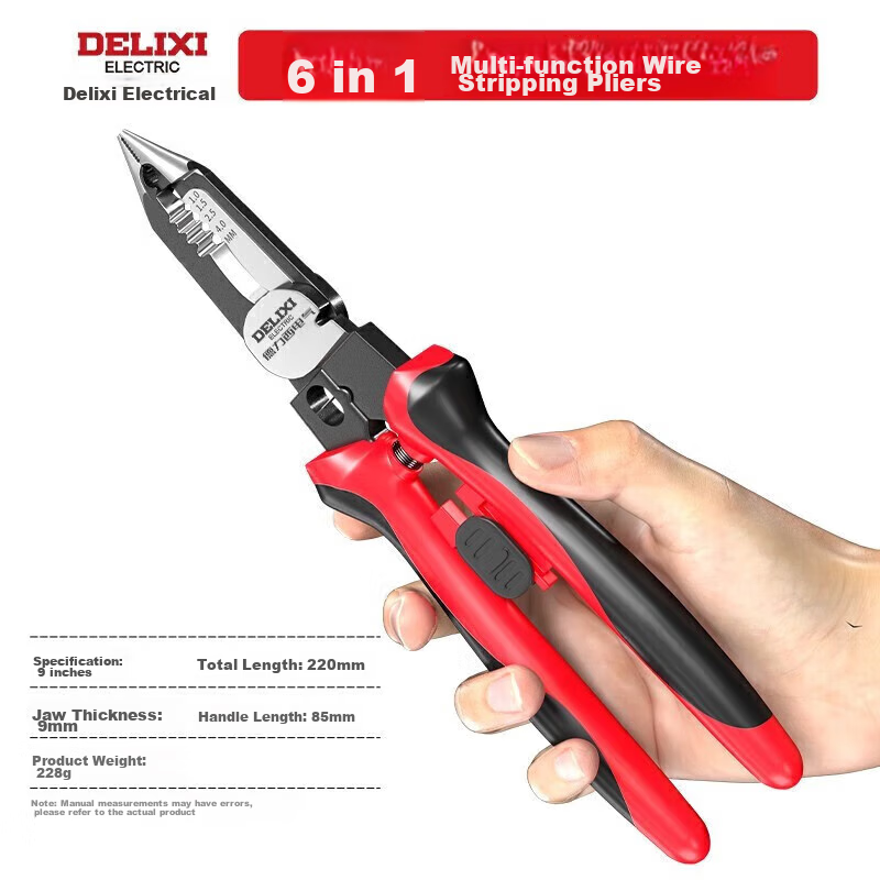 DELIXI ELECTRIC Multi-Functional Wire Stripping Pliers, Electrician's Hand Pliers, Cable Stripper, Wire And Cable Stripping Tool, 6-I