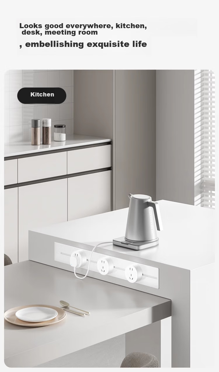 Aokesi Embedded Track Socket, Mobile Rail Power Strip for Home Kitchen Use, Sliding Concealed Track Socket Switch, 60cm Track + 4 Five-Hole White Sockets 5