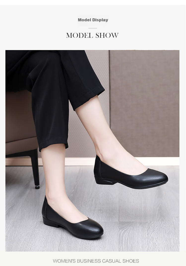 Poitulas Women's Casual Low-Cut Work Shoes, Comfortable Commute Professional Formal Leather Shoes for Women, 8718 Black, Size 39 9