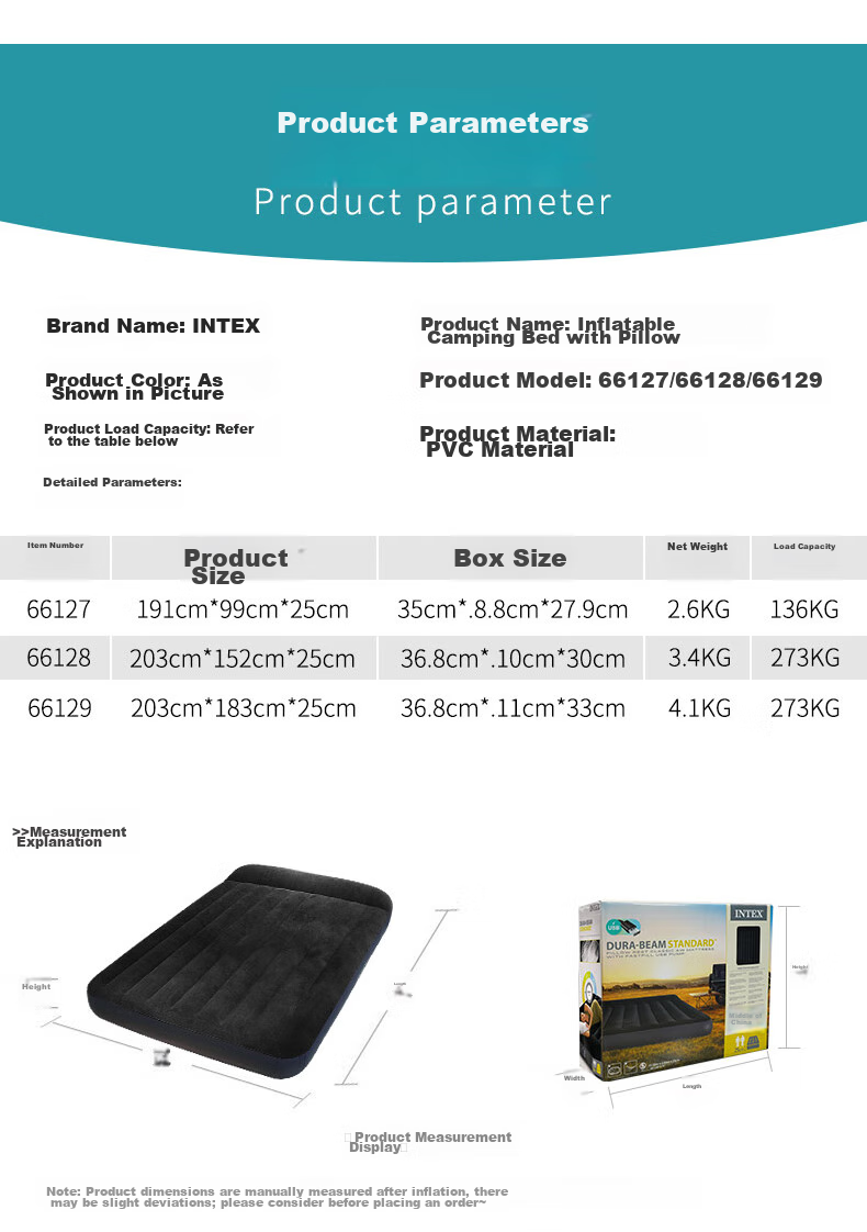 INTEX Built-In Electric Pump USB Port Three-Person Automatic Inflatable Mattress Nap Tent Pad Moisture-Proof Mat Folding Bed 66129N 14