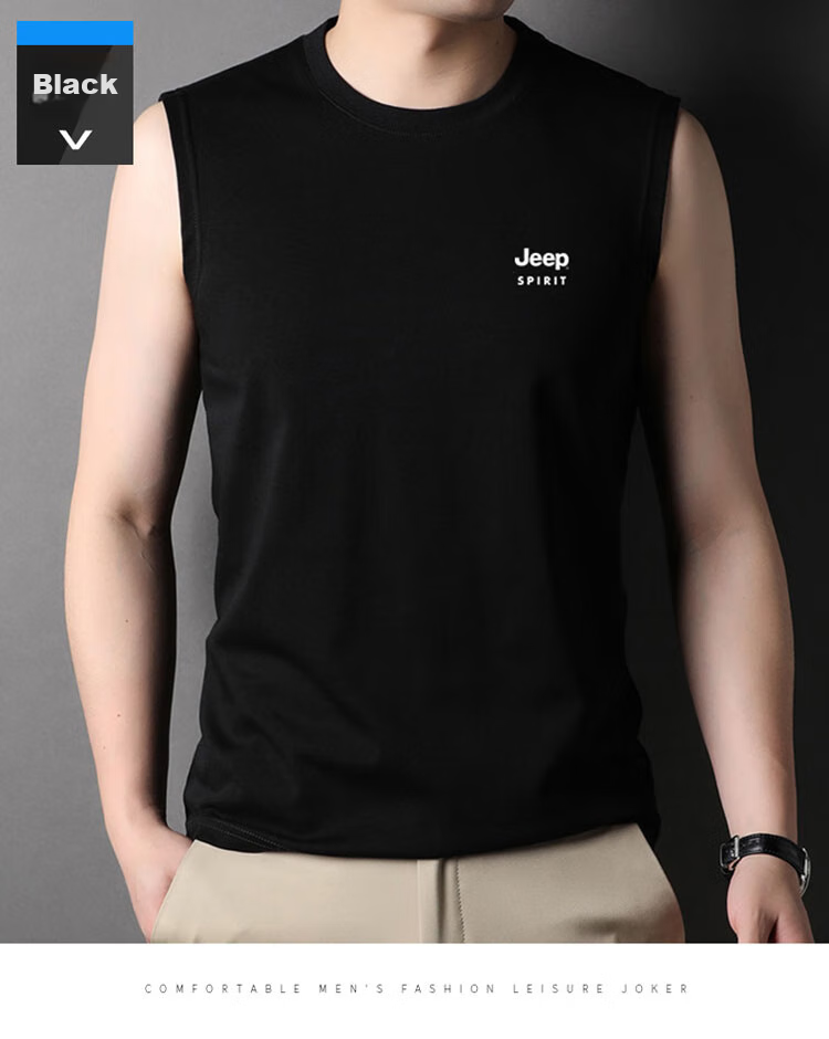 JEEP SPIRIT Cotton Tank Top for Men, Summer Round Neck Sleeveless Tee, Men's Wearable Elastic Undershirt, Black, 3XL 12