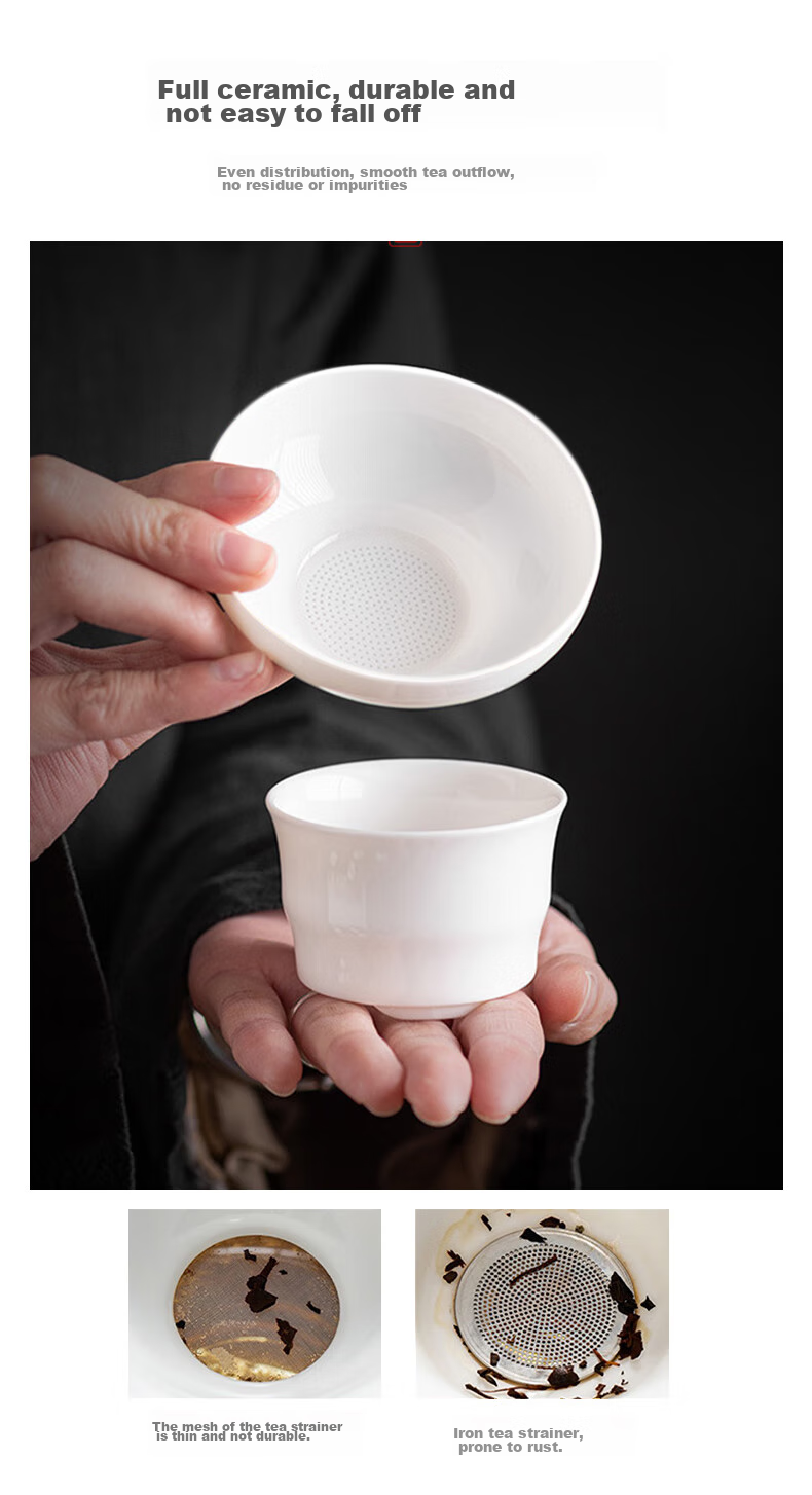 Edo Tea Strainer, White Porcelain Tea Filter, Tea Infuser with Separation, Ceramic Fair Cup with Integrated Tea Filter, Tea Set 10