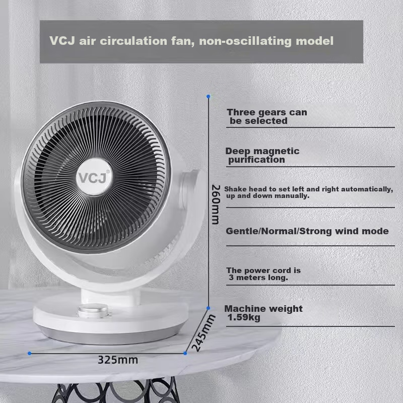 VCJ [German Brand] Air Circulation Fan, Electric Fan for Home Use, Desktop Fan, Energy-Saving, Quiet Operation, Mechanical Knob, Oscillating Head, 3m Cord, DQ212R