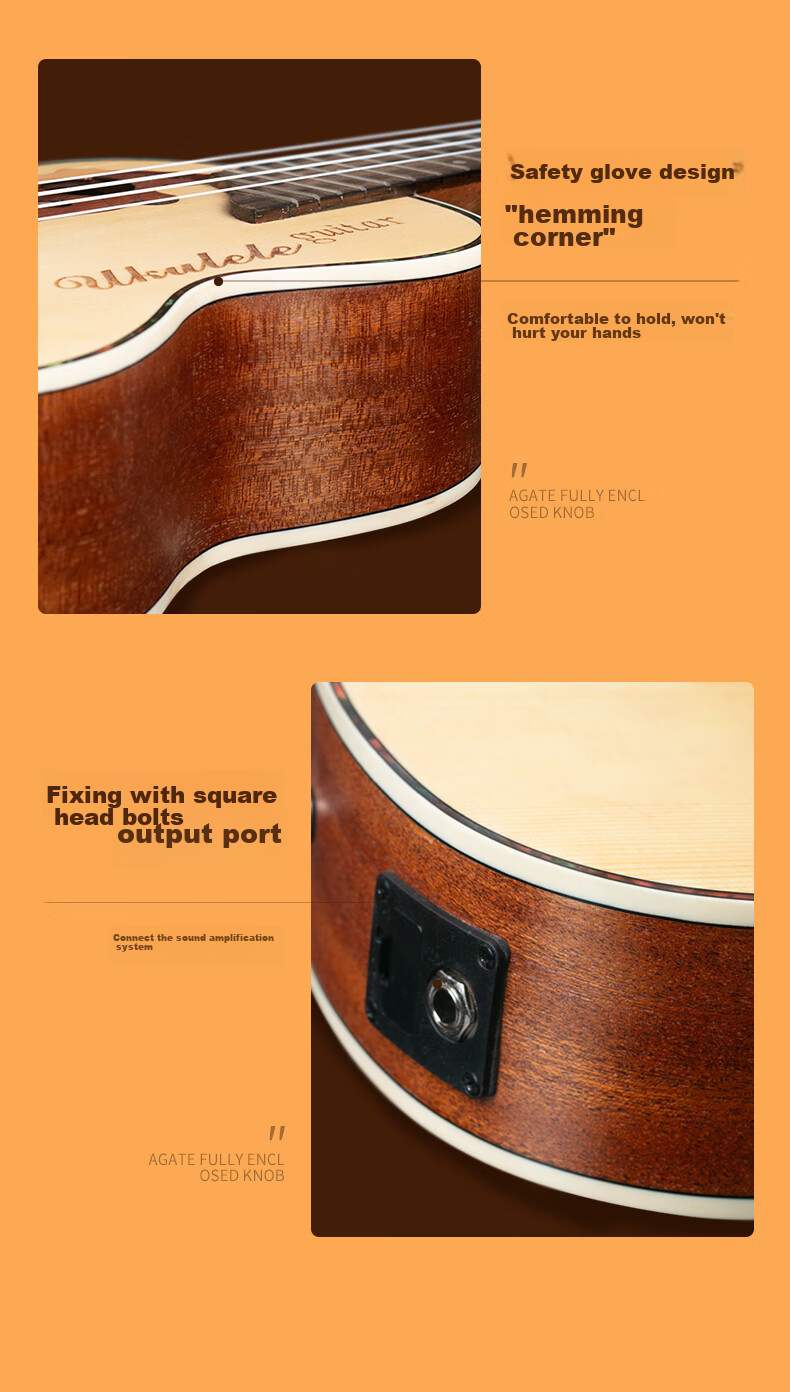 Minsine Spruce Single Board Ukulele, 23-Inch, Beginner's Entry-Level Practice Guitar for Children And Adults 14
