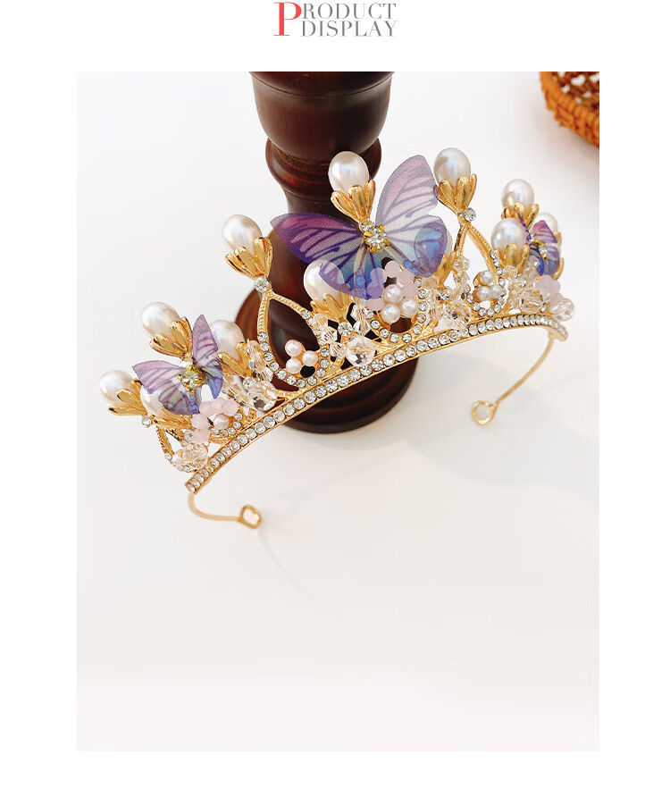 CHIMERA Butterfly Beaded Crown Headband for Children, Girls' Princess Performance Headdress, Hair Accessory, Mid-Autumn Festival Gift for Girls 12