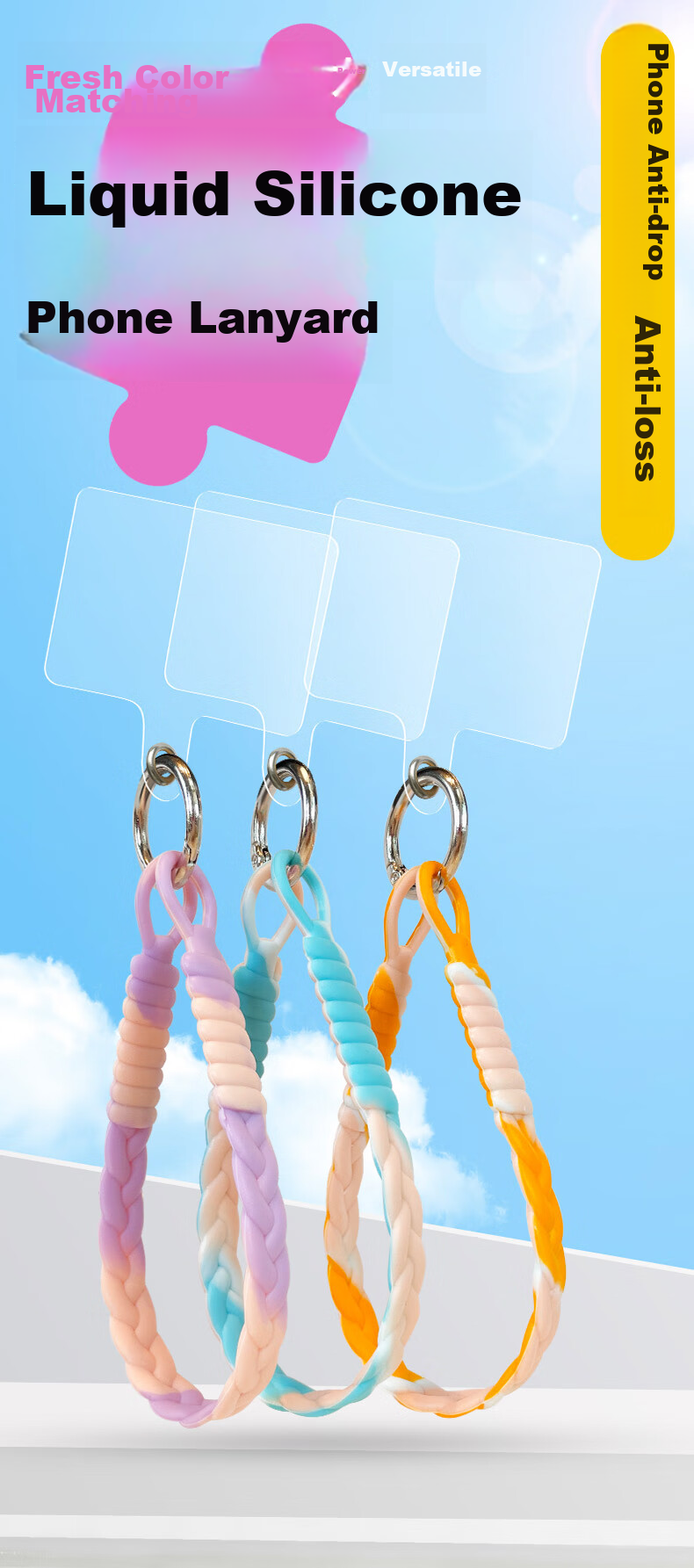Freeson Liquid Silicone Phone Lanyard Anti-Loss Fixed Pad Wrist Strap Handheld Dangle Cord Versatile Hanging Chain Accessory Suitable for Apple Huawei Honor Xiaomi OV And Other Phones Purple 1