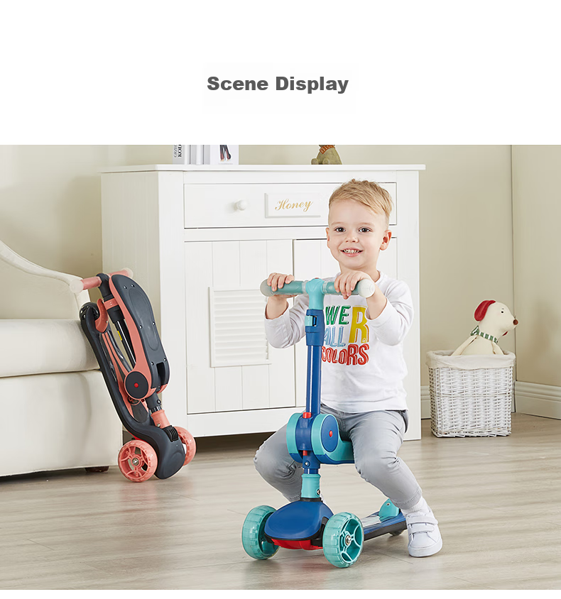 KUB Children's Scooter for Ages 3-6 Gift Flashing Wheels Foldable Multifunctional Forest Gree 10