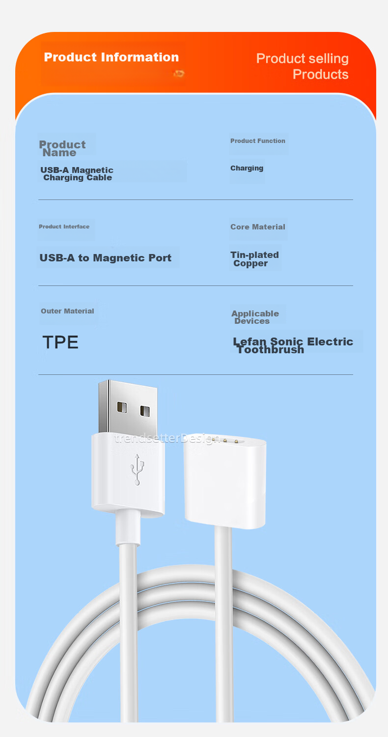 Chaofan Compatible with Laifen Electric Toothbrush Charging Cable, USB-A Magnetic Charging Cable, Laifen Next Generation Vibration Scanning Toothbrush Power Adapter Cable, Power Cord 9