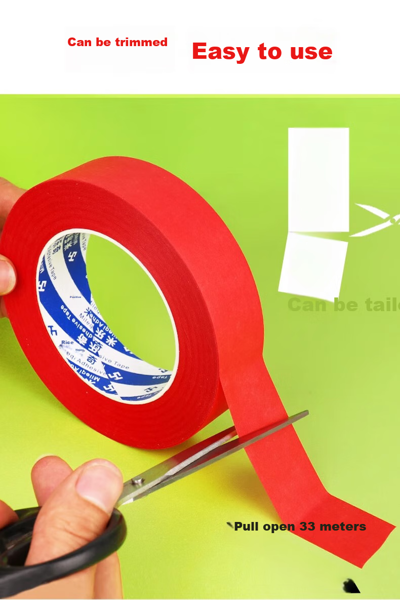 Mileqi Red Masking Tape, Heat-Resistant, for Car Painting, Wall Partitioning, Art Use, Tearable without Residue, Writable, 25mm Wide * 33m Long * 1 Roll 9
