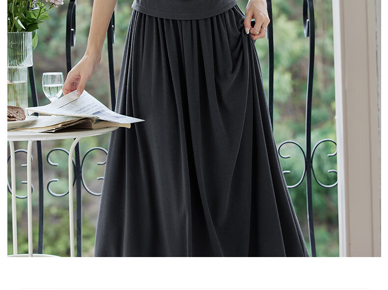 Fansiman Holiday Style Lazy Set Women Autumn New Off-Shoulder Top and Skirt Two-Piece Set Iron Gray XL 16