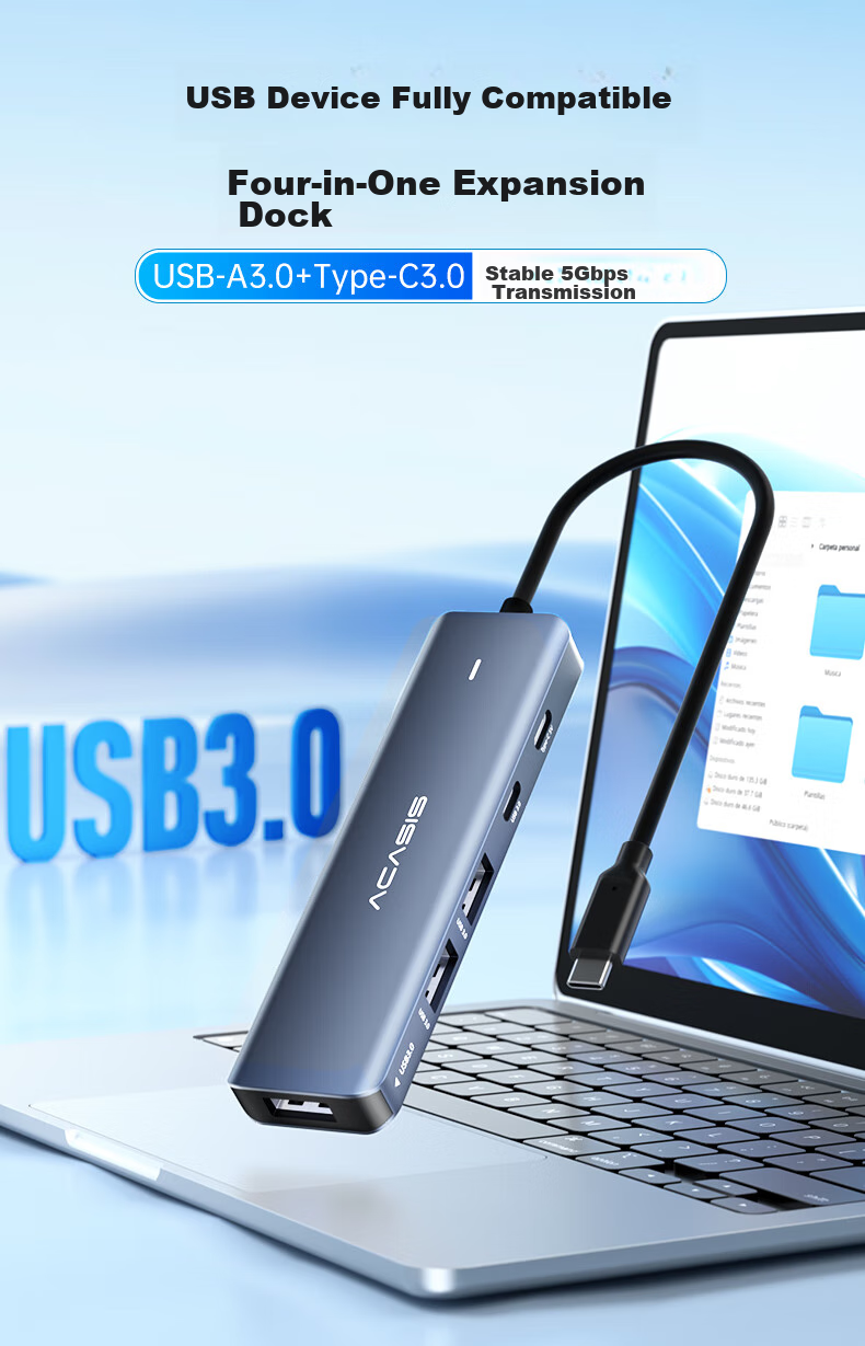 Acasis Type-C Expansion Dock, Apple Mac 5-In Desktop Hub, Computer Desk, Type-C to USB Adapter, USB 3.0 Hub, Video Adapter for Phones And Tablets, DS-9901 3