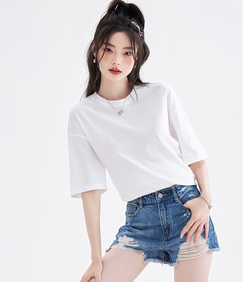 NOMe Women's Short-Sleeve T-Shirt, 2026 New Style, Mid-Length Loose Fit, Hip-Hiding, Versatile Base Layer Top, White, Size L 2