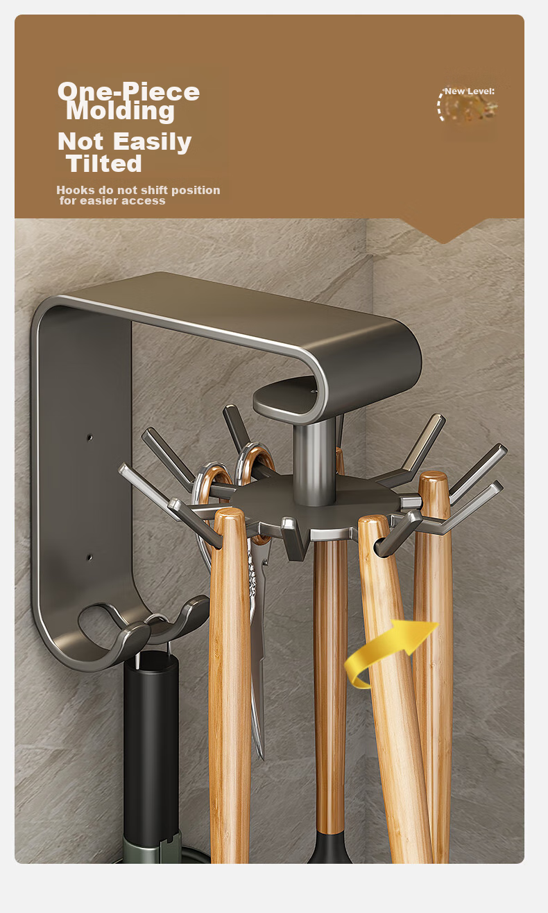 Jiadu Kitchen Rotating Hooks, Multifunctional Wall-Mounted Storage Rack, Utensil Organizer, Spoon And Spatula Hanger, No Drilling Required Shelf 6