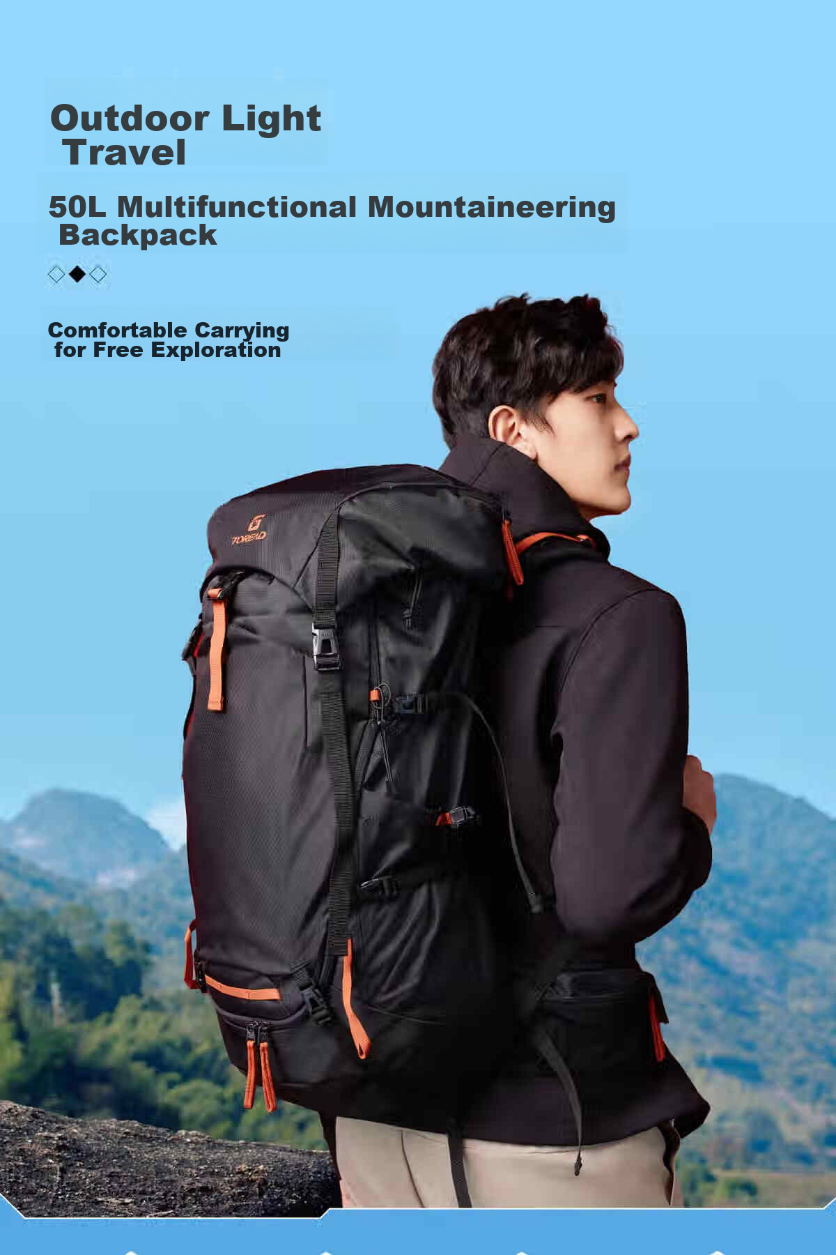 TOREAD Hiking Backpack, Outdoor Trekking Professional Rucksack, 50L Large Capacity, Waterproof Breathable Long-Distance Travel Bag, Black 2