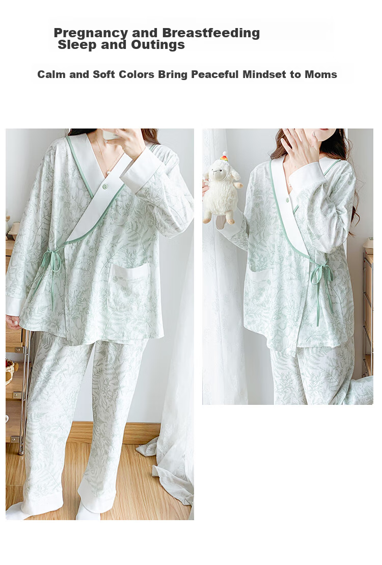 JOYNCLEON Maternity Summer Pajamas, Pure Cotton, Postpartum Nursing Wear, Breathable, Suitable for Outdoor And Home Use, Size L, Jyz154236 9