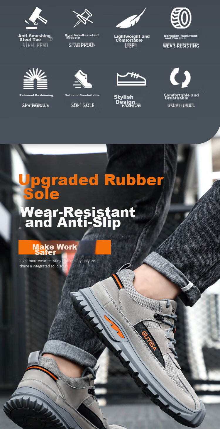 Weierdun Safety Shoes for Men, Summer Breathable Steel Toe Cap, Anti-Smashing, Puncture-Resistant, Wear-Resistant Construction Site Work Safety Shoes 0255T Size 43 2
