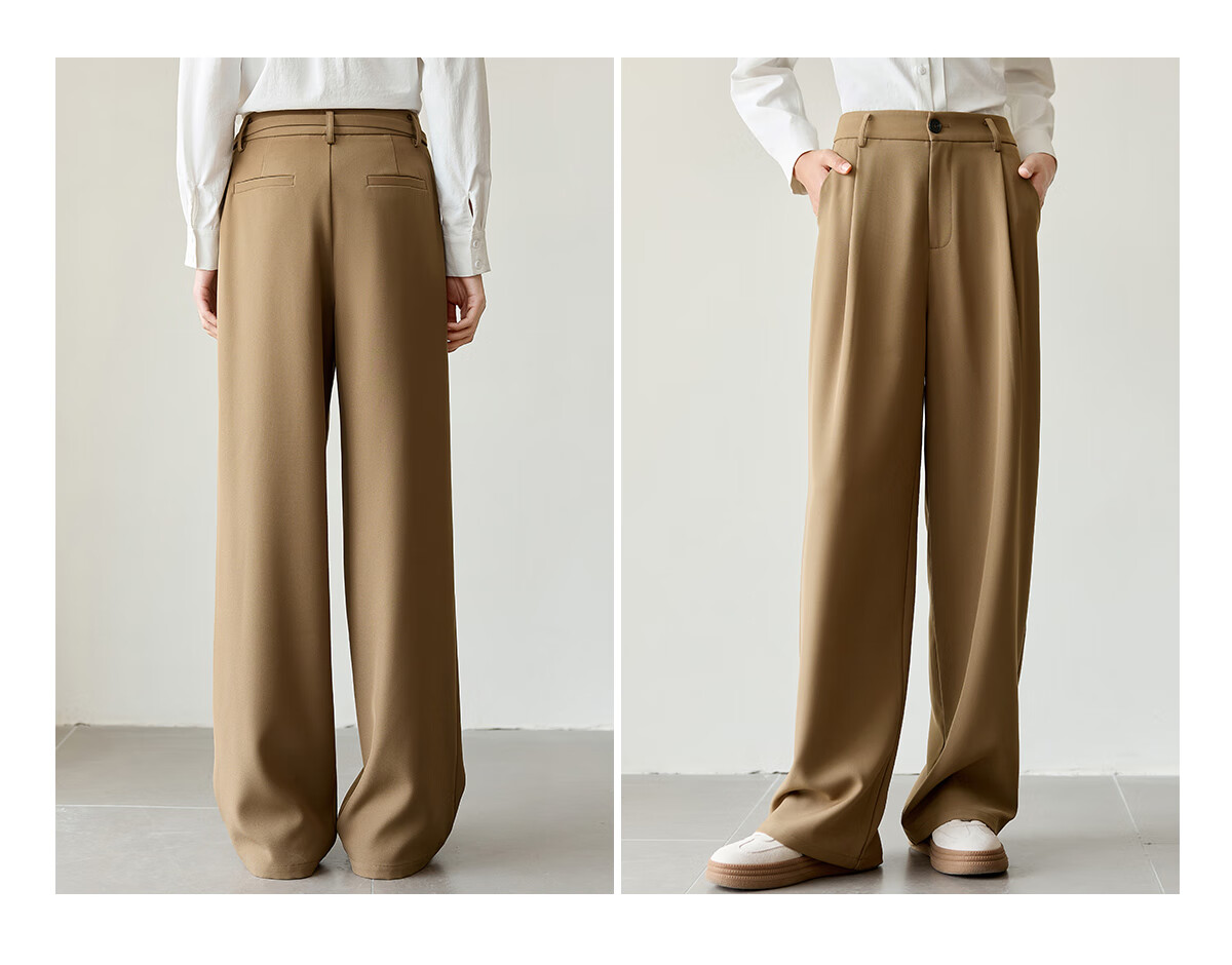 Chushen Women's Casual Pants with Belt Design, High-Waisted Slimming Wide-Leg Commuter Floor-Length Trousers S51X013 12