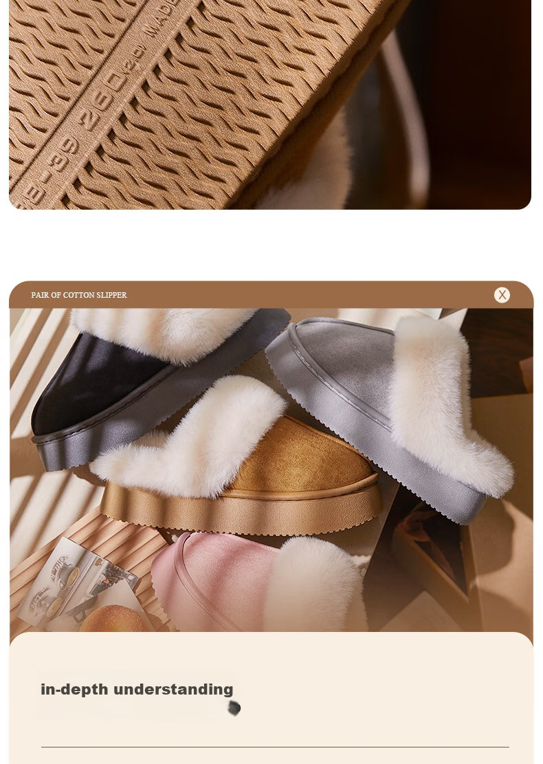 GUOLUOFEI Leather And Fur Integrated Thick Cotton Slippers for Men And Women, Home And Outdoor Wear, Furry Fleece-Lined Warm Couple Style, Gray, Size 42-43 9