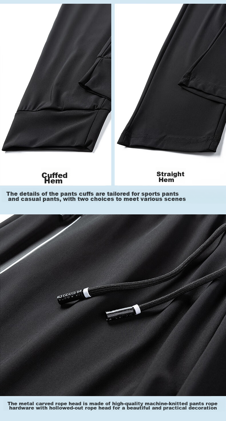 JEEP SPIRIT Casual Pants for Summer, Ice Silk Breathable Versatile Outdoor Quick-Dry Lightweight Sports Pants, Black Straight Leg, XL 14