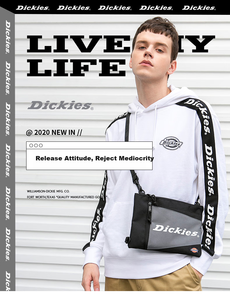 Dickies Trendy Crossbody Bag with Contrasting Design, Fashionable Envelope Bag, Versatile Shoulder Bag for Men, Gray 1