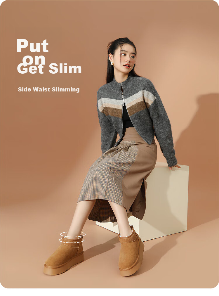 ZHR Snow Boots for Women, New Winter Style with Fleece Lining, Warm Cotton Shoes, Non-Slip Waterproof Thick-Soled Ankle Boots GZ08 Camel Color Size 39 8