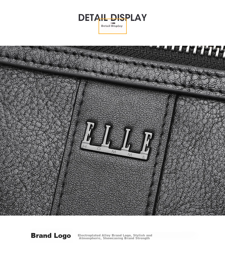 ELLE HOMME Fashionable Men's Chest Bag, Casual Top-Grain Leather Shoulder Crossbody Bag, Trendy Waist Pack 04470 Black 9