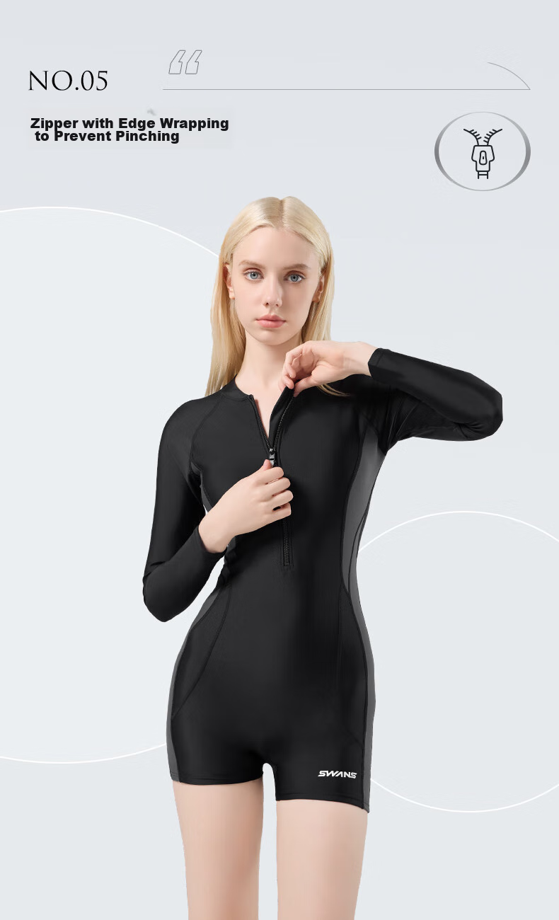 SWANS Women's Conservative Long-Sleeve Boyleg Swimsuit, Hot Spring Professional Quick-Dry One-Piece Swimwear, Surfing Suit, XL 6