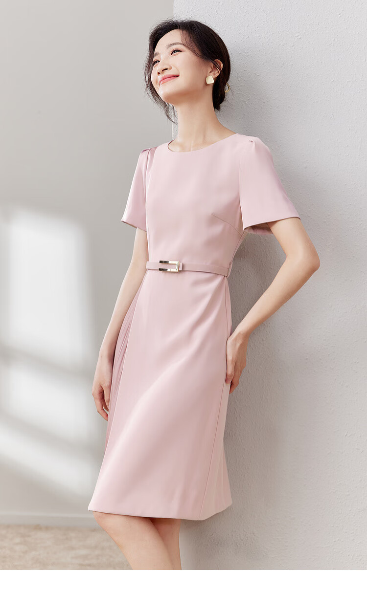Sentubila Design-Inspired Patchwork Dress, Summer Elegant Pleated Skirt for Petite Figures, Apricot Color, Size S 23
