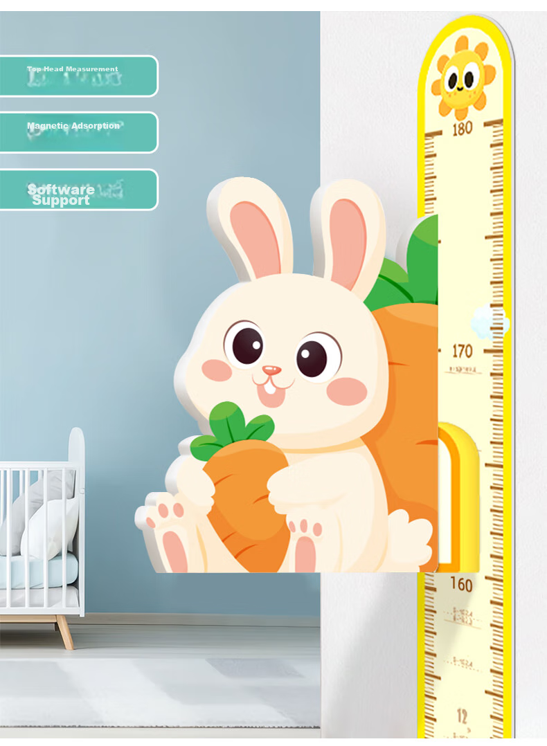 Modouyu Height Chart, 3D Cartoon Rabbit Design, Removable Living Room Baby Height Sticker, Decorative Wall Decal 9
