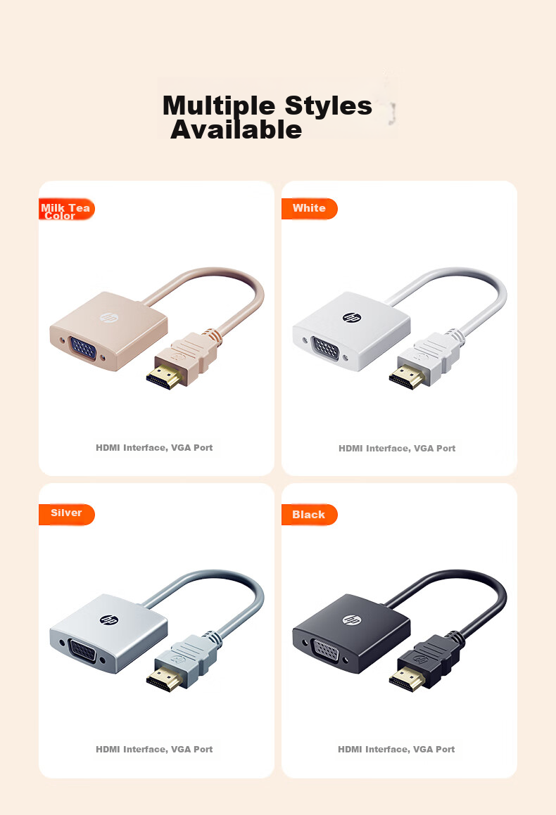 HP HDMI to VGA Converter with Audio And Power Supply, HD Video Adapter, for Desktop Computers, TV Boxes, Handheld Games, PS5, Connecting to Monitors And Projectors for Large Screens 16