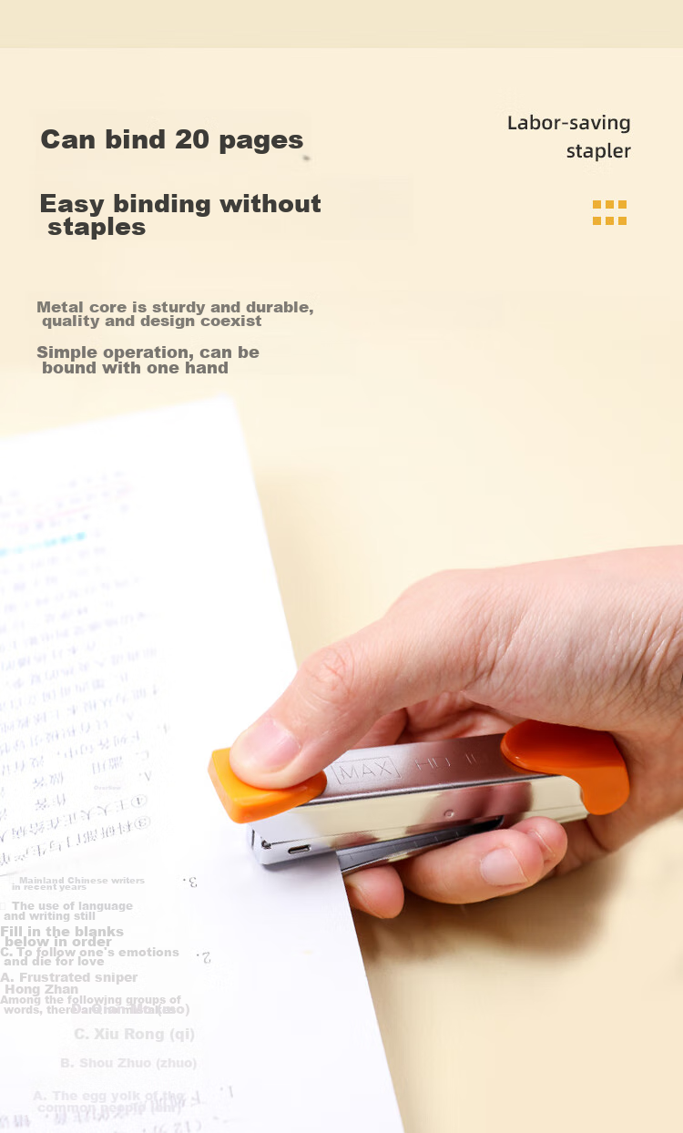 MAX Meikesi HD-10 Compact Low-Effort Stapler for Students And Office Use, Portable Stapler with Staple Remover, Can Staple 2-20 Pages, Compatible with No.10 Staples, Orange 2