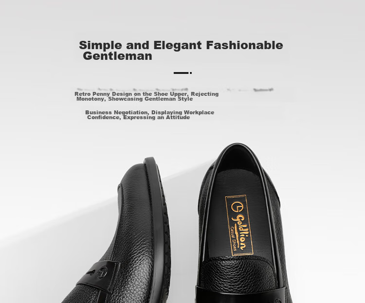 Goldlion Men's Shoes, Business Casual Shoes, Leather Shoes, Lightweight Comfortable Slip-On Loafers G521310324AAB - Black - Size 39 5