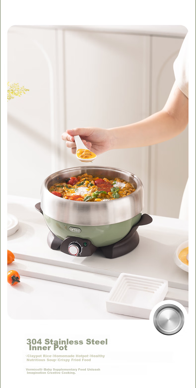 ERNTE Small Green Pot 2L Electric Hot Pot, Electric Cooking Pot, Electric Frying Pan, Multi-Functional Home Cooker for 2-3 People, EHP-22012S Olive Gree 5