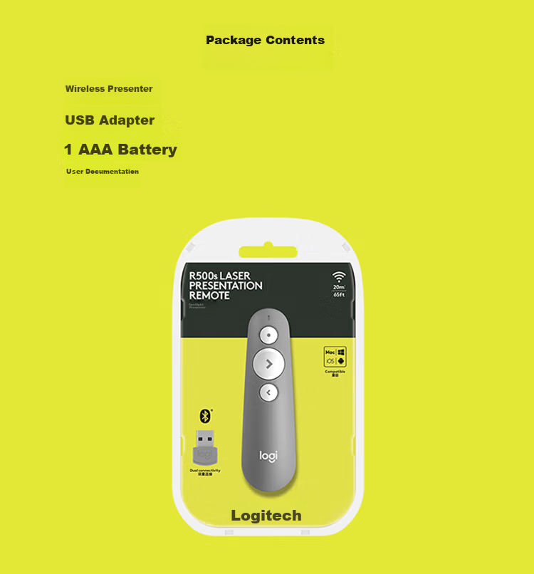 Logitech R500 Enterprise-Grade Upgraded Wireless Presenter R500S Laser Pointer PPT Page-Turning Pen for Business Office Use, Compatible with Mac iOS, Gray 16