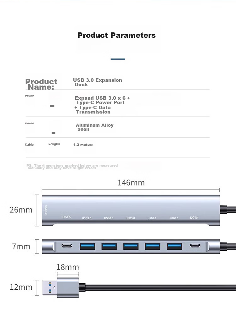 Youlianxing USB Hub Extender, 8 Ports, 1 Meter, USB 3.0 Expansion HUB, One-To Adapter, Suitable for Huawei, Lenovo Desktop Computers, Laptops, Mouse, Keyboard, Hard Drive 3