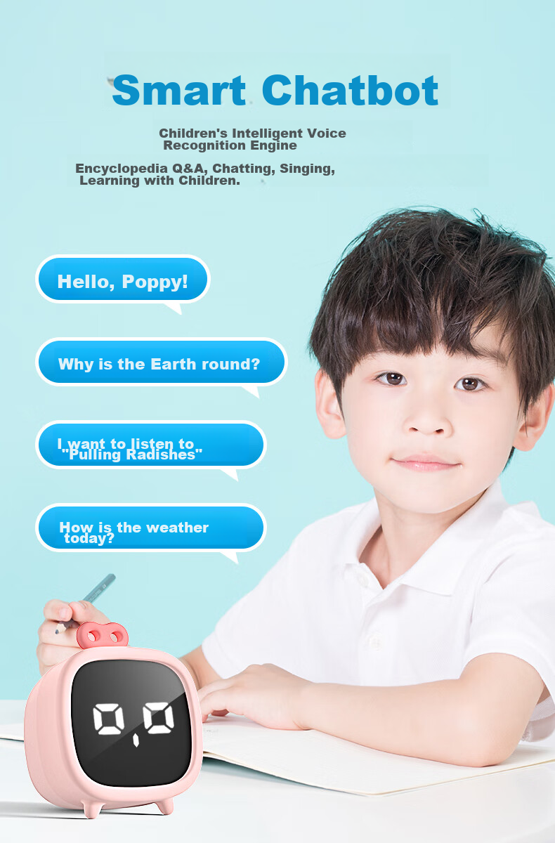 TEN-WIN Elementary School Student Smart Alarm Clock AI Time Management Device Multilingual Translation Learning Stationery Children's Official Textbook Visual Electronic Clock 1204 Blue 4