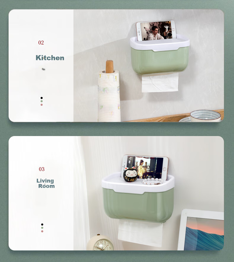 MENGTING Toilet Paper Holder, No Drilling Required, Bathroom Tissue Dispenser, Wall-Mounted Roll Paper Storage Rack, Waterproof Tissue Box 6