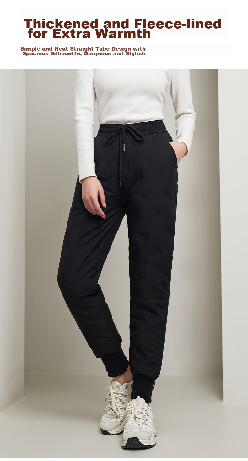 LangSha Black Gold down Pants for Women, Outdoor Wear, Winter Fleece-Lined White Duck Down Pants, Women's Tapered Leg Windproof Cotton Pants, Thickened Warm Trousers 6