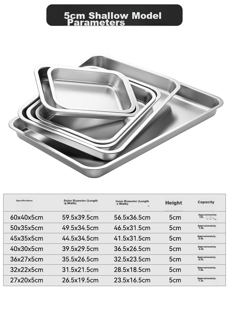 Jinyaoshi Stainless Steel Flat Bottom Deep Square Basin Rectangular Tray Steaming Plate, Serving Dish, Dumpling Plate, Fruit Plate GK-FP6040 8