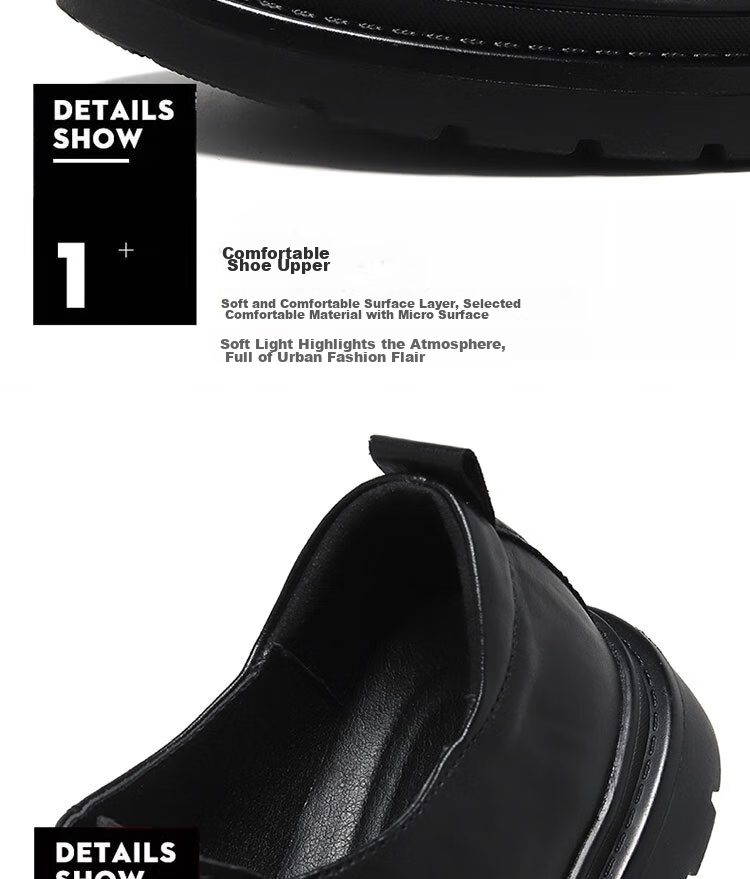 CALIFBULL Men's Leather Shoes, Autumn And Winter Thick-Soled Heightening Loafers, Slip-On Lazy Business Casual Shoes for Weddings, Black, Size 41 22