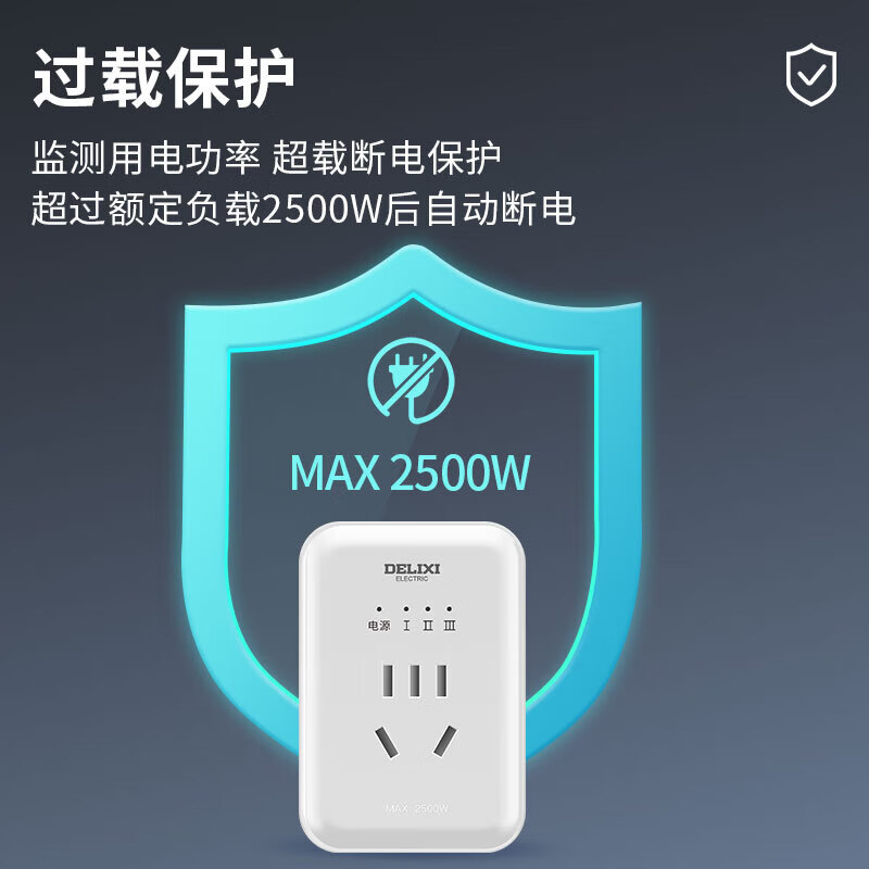 DELIXI Power Strip with Automatic Shut-Off for Overcharging Protection, No Switch, Wireless Model
