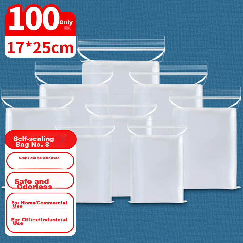 Ouliwen Food-Grade Self-Sealing Bags, Large Size 8, Thickened Transparent, for Medicine And Tea Storage, Sealing Bags, PE Cling Film Plastic Bags, 17*25cm, 100 Pieces