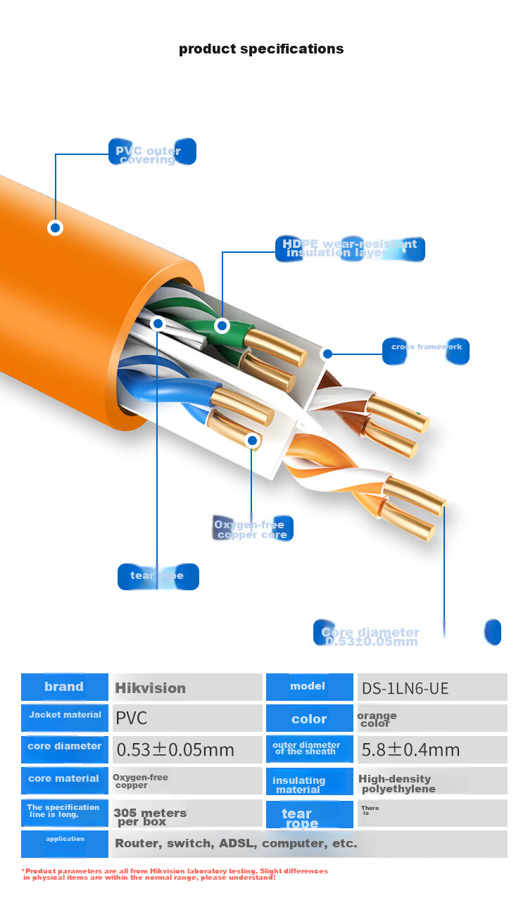 HIKVISION CAT6 Gigabit Ethernet Cable, Oxygen-Free Copper Core, High-Speed Network Unshielded Twisted Pair Cable for Surveillance And Office Wiring, 305 Meters Per Box, 1LN6-UE 2