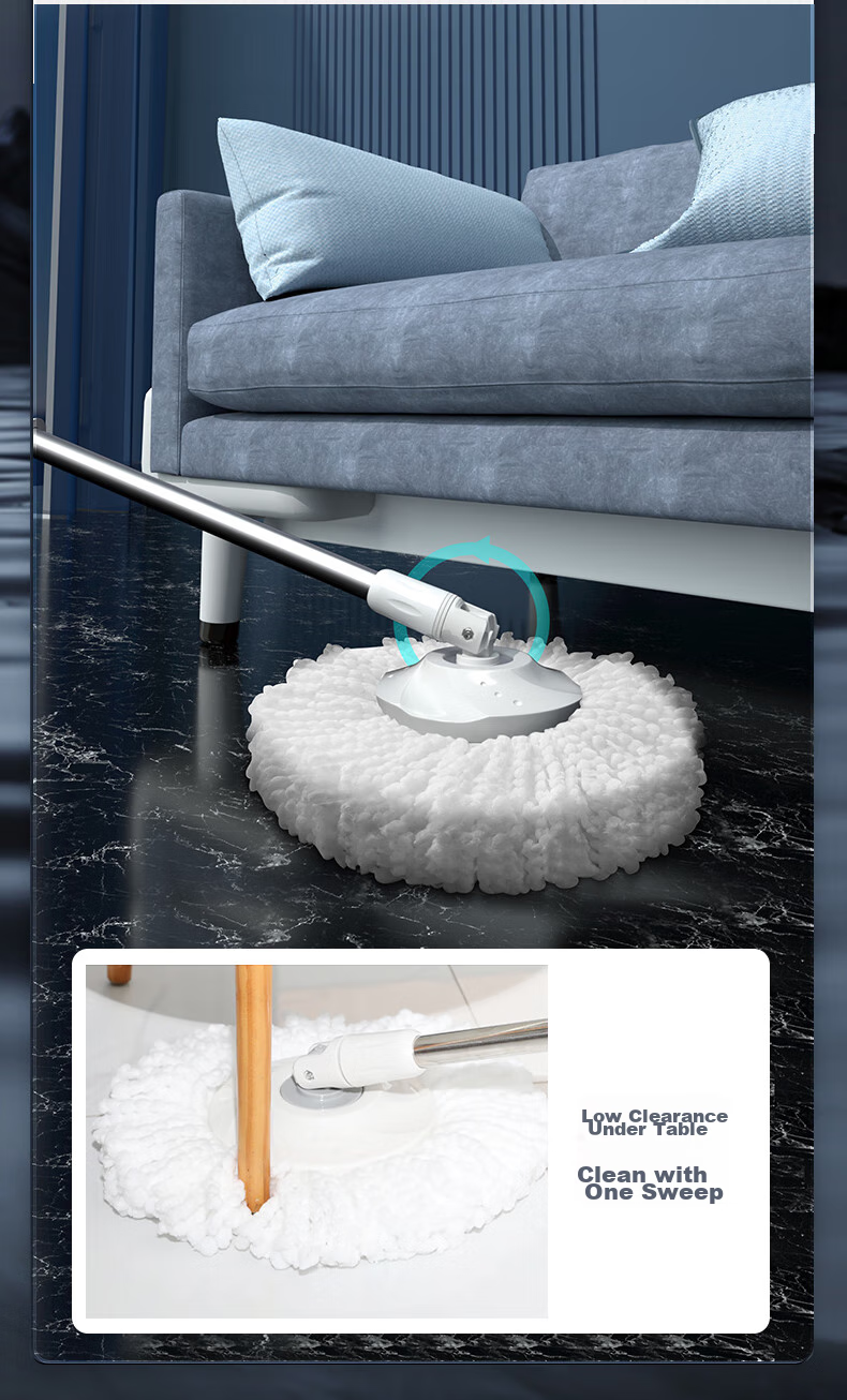 Good Wife 38cm Spin Mop with 2 Mop Heads, Dual-Drive Hydraulic Rod, Effort-Saving, Hands-Free Wet and Dry Cleaning 14