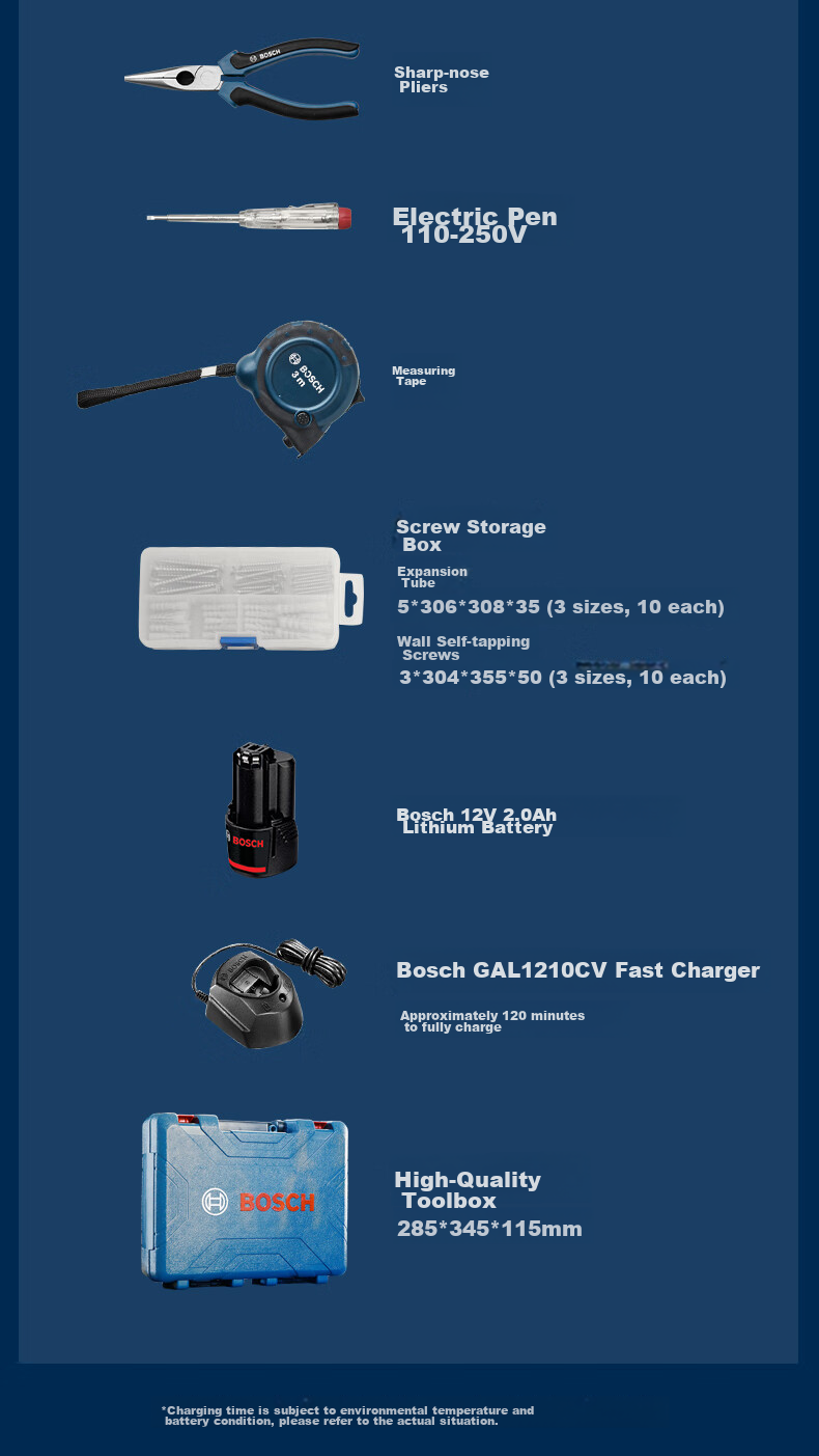 BOSCH Electric Drill, 12V Lithium Battery, Household Hand Drill, Wall Drilling, Screw Driving, GSB120 Single Battery, 84 Accessories, Manual Tools 11