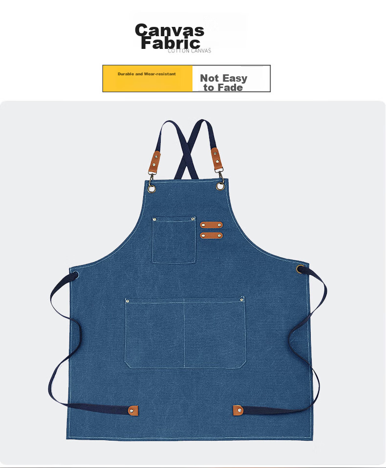 Canjiangjun Fashion Home Apron, Stain-Resistant And Oil-Proof Canvas, Thickened And Wear-Resistant, for Restaurant, Hairdresser, Bubble Tea Shop Work Uniform, Blue 1