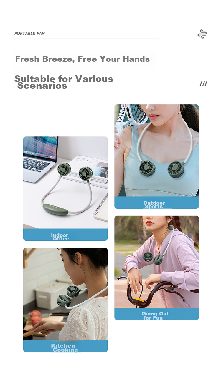 HANASS Neck-Hanging Mini Fan, Quiet Portable Rechargeable Fan, Dorm Office Companion USB Air Cooler, Small Fan for Dormitory, Back-To H9 7