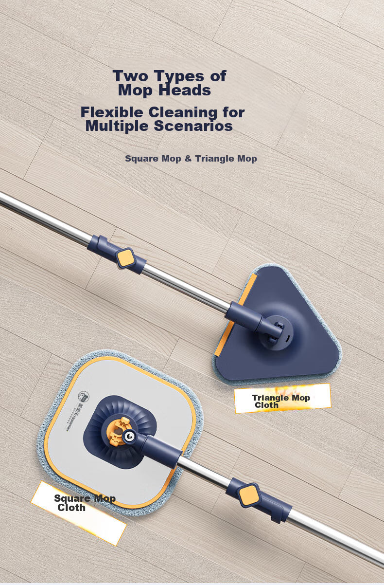 HoMettler Clean And Dirty Separation Rotating Mop, 3 Cloths, 135cm Handle Length, Household All-In No Hand Washing Mop, Flat Lazy Person Mop 14